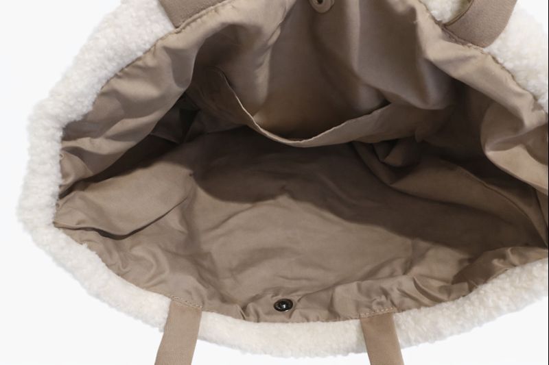 Geanta dama Teddy bej, interior teddy, manere textile, dimensiune mare - imaginea 3