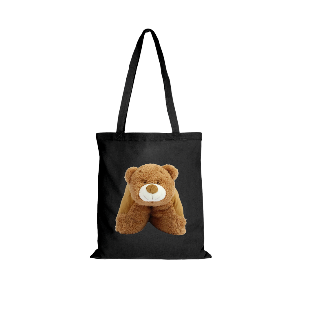 Sacosa din bumbac neagra cu manere lungi personalizata cu Ursuletul Brun, 38x42cm - imaginea 2