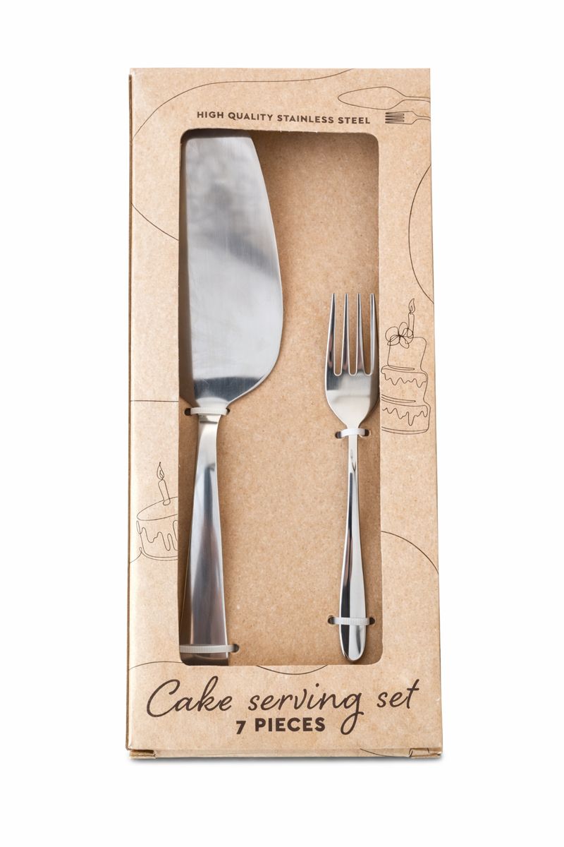 Set tacamuri tort din inox, 7 piese, paleta + 6 furculite - imaginea 2
